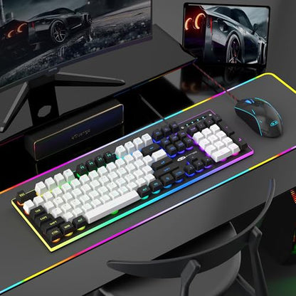 MageGee GT838 Gaming Keyboard and Mouse Combo, 104 Keys RGB Backlit Quiet Wired Keyboards for Laptop PC MAC, with Number Pad, Metal Panel, Anti-Ghosting, White Black - color: White Black