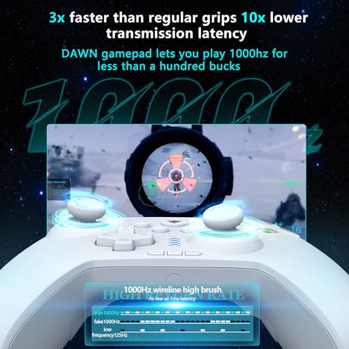 YUYIU Wireless Gaming Controller for PC, Switch, Steam Deck, Android, iOS | Bluetooth Controller with Hall Effect Joystick/RGB/1000Hz/Turbo/Macro/800mAh Battery/6-Axis Gyro/Vibration (White) - color: White