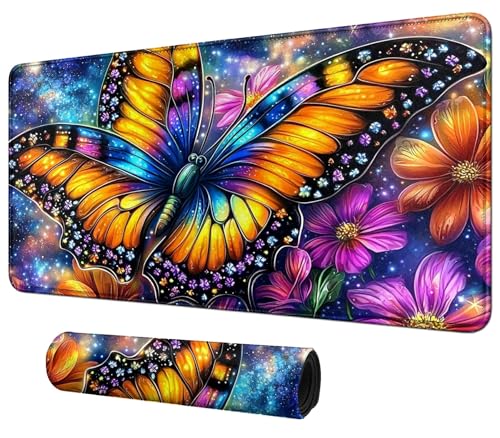 Colorful Butterfly with Flowers for MTG & TCG Playmat Mouse Pad,BFDHGQZC 24" x 14" Game Mat for MTG/RPG/CCG Trading Card Game Playmats Table Mat Perfect for Card Games Video Games Computer Office - color: Colorful Butterfly With Flowers