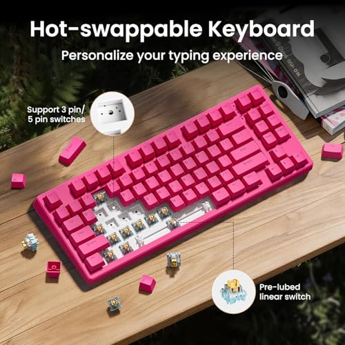 Kisnt KN85 Wireless Silent Mechanical Keyboard, 75% Layout, Bluetooth/2.4GHz/USB-C, Custom RGB Backlit, Hot Swappable, Quiet Typing for Windows/Mac/PC (Berry Red) - color: Berry Red