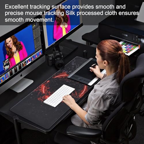 Large Gaming Mouse Pad with Stitched Edges,[35.4x15.7In] Extended Mouse Pad with Non-Slip Natural Rubber Base for Gamer/Desktop/Office/Home-90x40 Firering - color: 90x40 Firering