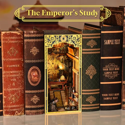 MiniCity Emperor's Study Book Nook Kit, 3D Wooden Bookshelf Puzzle with LED | 7.1 x 4.3 x 9.1 in; 443 pieces, LED and dust cover; glue/tools and guide included; 8-10 hr DIY build for display, ages 14+. - style: The Emperor's Study
