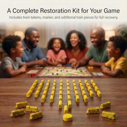 Replacement Train Pieces Compatible with Ticket to Ride (Yellow) | Includes 45 standard train tokens, one marker and additional spare trains. - color: Yellow