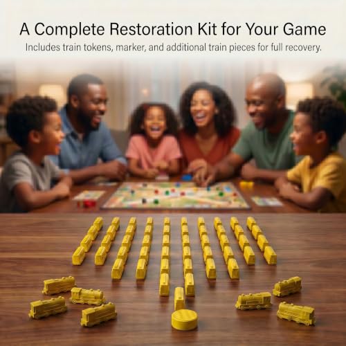 Replacement Train Pieces Compatible with Ticket to Ride (Yellow) | Includes 45 standard train tokens, one marker and additional spare trains. - color: Yellow