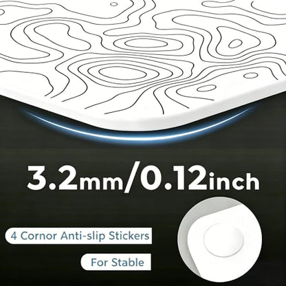 Glass Gaming Mouse Pad,White Topographic Hard Surface Gaming Mousepad,17.7‘’X15.7'' Tempered Glass Desk Mat,Ultra-Smooth Large Square Desk Mat,Improved Precision and Speed for Esports FPS Players - color: White(Irregular)