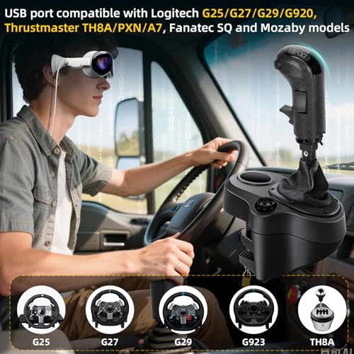 Besilo USB Truck Simulator Shifter for PC, Compatible with Logitech G25/G27/G29/G923, Thrustmaster TH8A – 18-Speed Gear Shift Lever for ATS & ETS2 – Semi Truck Shifter for Sim Racing Games