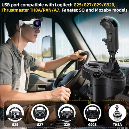Besilo USB Truck Simulator Shifter for PC, Compatible with Logitech G25/G27/G29/G923, Thrustmaster TH8A – 18-Speed Gear Shift Lever for ATS & ETS2 – Semi Truck Shifter for Sim Racing Games