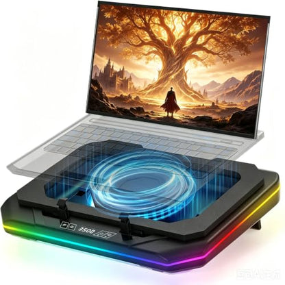 Cooling Pad for HP Omen 17 16 15 15t Transcend 14 16 MAX 16 Victus 15 16 Pavilion 14-17 inch Gaming Laptop,with Ultra Powerful Booster Turbo Fan,6 RGB Light Mode,Adjustable Speed,Touch Start