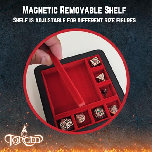 Forged Dice Co. RPG Character Shrine Display Case for Dice and DND Miniatures - Includes Travel Dice Tray and Display Lid - Compatible with Dungeons and Dragons Dice and Miniatures - Red - color: Red