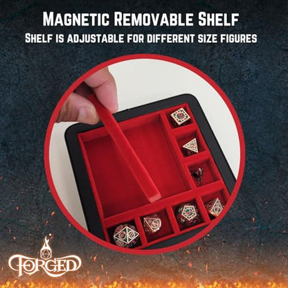 Forged Dice Co. RPG Character Shrine Display Case for Dice and DND Miniatures - Includes Travel Dice Tray and Display Lid - Compatible with Dungeons and Dragons Dice and Miniatures - Red - color: Red