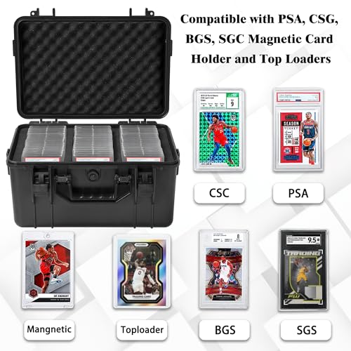 Graded Card Case, Waterproof Trading Card Storage Box for Card Slab | Graded Card Carrying Case Storage Box for 72+ PSA, CSG, BGS, SGC Sports Trading Cards with 7 EVA Foam - size: L (holds 72+ Graded Cards-waterproof)