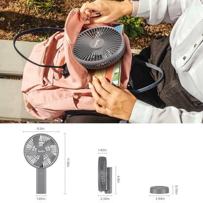 HandFan Quiet 6 Inch Handheld Fan [34H Max Cooling Time], 6 Speed Rechargeable Personal fan and Desktop with Base, 180° Foldable for Travel Concerts Makeup Office (Grey) - color: grey