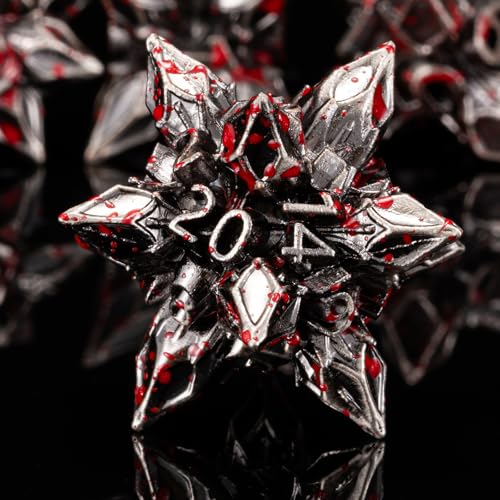 DND Dice Set Metal,Polyhedral D&D Metallic Heterotypic D and D Dice with Cracks for Dungeons and Dragons RPG TTRPG 7-Die Set with Gift (Heterotypic, Heterotypic-Antique Bloodstain) - color: Heterotypic-antique Bloodstain, style: Heterotypic