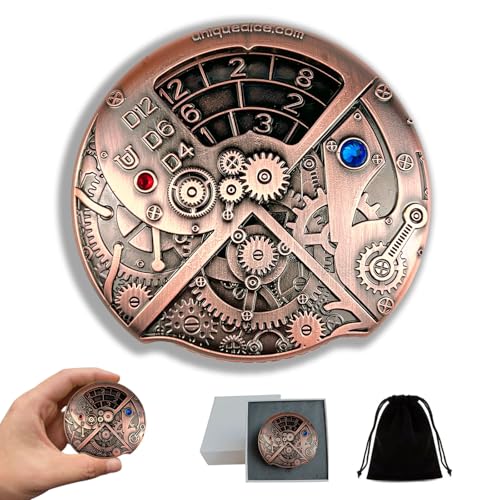 UD Unique Roulette Dice Mechanical Dice Spinner DND Steampunk Metal Dragons D and D Dice Set with TRPG DND Dice 7-in-1 Spinner Metal D&D Dice Set Role Playing Games Players DM Game Masters - color: 06 Imitation Gold