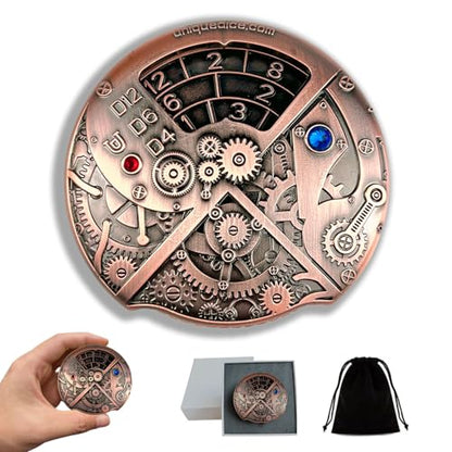 UD Unique Roulette Dice Mechanical Dice Spinner DND Steampunk Metal Dragons D and D Dice Set with TRPG DND Dice 7-in-1 Spinner Metal D&D Dice Set Role Playing Games Players DM Game Masters - color: 06 Imitation Gold