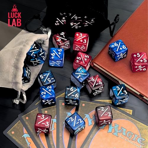 Luck Lab MTG Magic Life Counter Dice, 48 PCS - Compatible w/Magic Card Game Accessories, CCG Creature Stats w/ 2 Dice Bags (Blue Pearl, Blue Swirl, Red Pearl, Red Swirl) - color: Blue Pearl, Blue Swirl, Red Pearl, Red Swirl