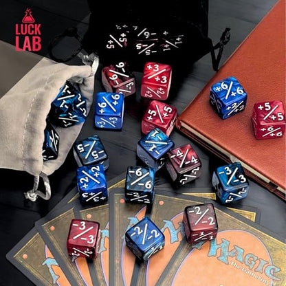 Luck Lab MTG Magic Life Counter Dice, 48 PCS - Compatible w/Magic Card Game Accessories, CCG Creature Stats w/ 2 Dice Bags (Blue Pearl, Blue Swirl, Red Pearl, Red Swirl) - color: Blue Pearl, Blue Swirl, Red Pearl, Red Swirl