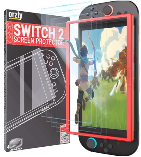 Orzly Glass Screen Protector for Nintendo Switch 2 Console 2025 Screen Size 7.9 inch 4 Pack. No Bubbles Easy Installation Anti Scratch Edition - size: 7.9"