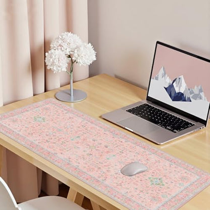 Baziabbo Pink Floral Desk Mat,XXL Extended Big Mouse Pad,Gaming Mousepad with Stitched Edge,Non-Slip Rubber Base Keyboard Desk Pad for Home Office Study Game - color: A-Pink Floral