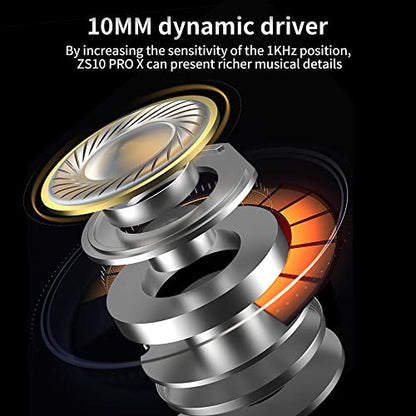 KZ ZS10 PRO X in Ear Monitor Headphones, Upgrade 4BA+1DD Hybrid Driver IEM Earphones, HiFi Metal Wired Gaming Earbuds, for Singers Bass Player Drummers Guitarist Musicians Dj (with Mic,Black) - style: With Mic