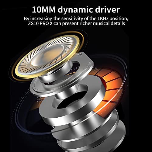 KZ ZS10 PRO X in Ear Monitor Headphones, Upgrade 4BA+1DD Hybrid Driver IEM Earphones, HiFi Metal Wired Gaming Earbuds, for Singers Bass Player Drummers Guitarist Musicians Dj (Without Mic,Black) - style: Without Mic