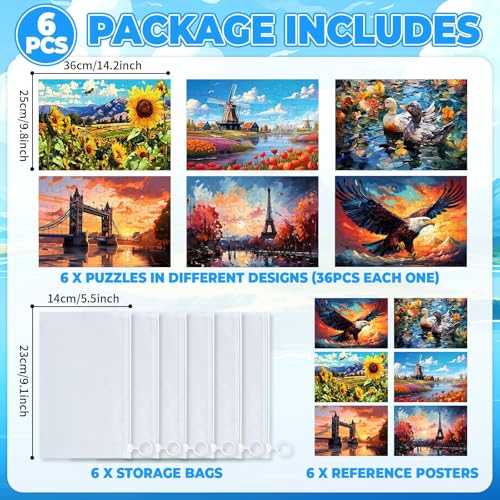 6 Pack 36-Piece Large Jigsaw Puzzles for Seniors Easy Dementia Alzheimer Products Dementia Activities Memory Training Game for Elderly Alzheimer's Patients in Nursing Home Gift (Style 3) - style: Style 3