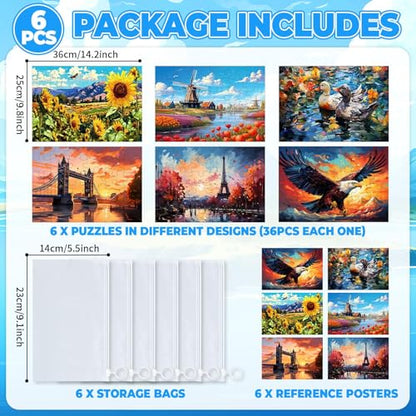 6 Pack 36-Piece Large Jigsaw Puzzles for Seniors Easy Dementia Alzheimer Products Dementia Activities Memory Training Game for Elderly Alzheimer's Patients in Nursing Home Gift (Style 3) - style: Style 3