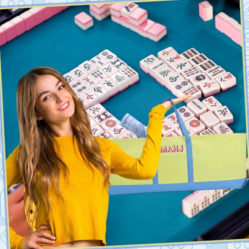 Mahjong Bag for Tiles and Racks Empty American Mahjong Tiles Carrying Tote 31.5 x 12 x 4 Inch Canvas Tile Game Accessory Gift for Pusher Rack Mat Carrying, Case Only(Blue and Lime Green) - color: Blue and Lime Green