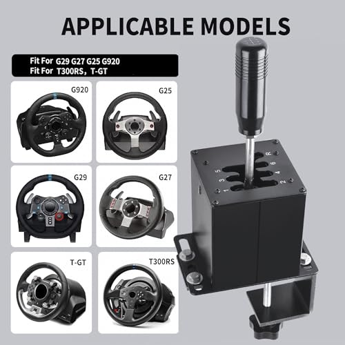 CNRAQR PC USB Simulator Shifter 6+R H Gear Shifter with L Shape Clamp Set for Gear shift PC Windows Steering Compatible with G29/G27/G25/G920, T300RS/GT Wheel - color: 6R+L Shape Clamp
