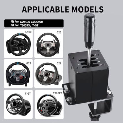 CNRAQR PC USB Simulator Shifter 6+R H Gear Shifter with L Shape Clamp Set for Gear shift PC Windows Steering Compatible with G29/G27/G25/G920, T300RS/GT Wheel - color: 6R+L Shape Clamp