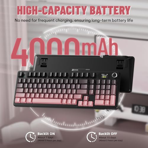 MAMBASNAKE Attack Shark X98 Pro Wireless Mechanical Keyboard with Screen & Knob, 2.4G/USB-C/BT5.0 Gasket Hot Swappable Creamy Keyboard102 Keys, Web Driver RGB Gaming Keyboard for PC/Mac/PS4/Xbox - color: Pink