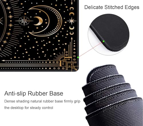 Moth Witch Desk Mat Moon Phases Large Mouse Pad XL Extended Gaming Mousepad Crescents Keyboard Mouse Mat Desk Pad for Computer Laptop 31.5''X11.8'' Non-Slip Rubber Base with Stitched Edges - color: Moth Witch Moon Phases