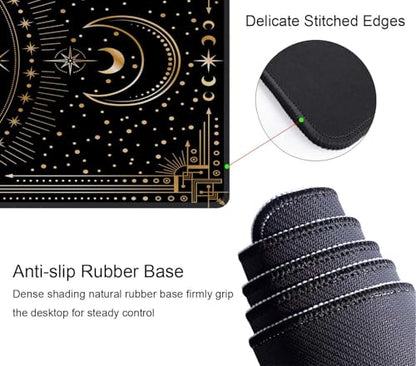 Moth Witch Desk Mat Moon Phases Large Mouse Pad XL Extended Gaming Mousepad Crescents Keyboard Mouse Mat Desk Pad for Computer Laptop 31.5''X11.8'' Non-Slip Rubber Base with Stitched Edges - color: Moth Witch Moon Phases
