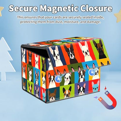 for MTG Commander Deck Box,Card Deck Box for Trading Yugioh MTG,Fits 100 Double Sleeved Cards,PU Leather Strong Magnet Case for Magic Commander TCG CCG,Cute Dog Cartoon - color: Cute Dog Cartoon