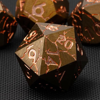 DND Dice Set Metal,Polyhedral D&D Metallic D and D Dice with Cracks for Dungeons and Dragons RPG TTRPG 7-Die Set with Gift Case (Red-Copper) - color: Red-copper
