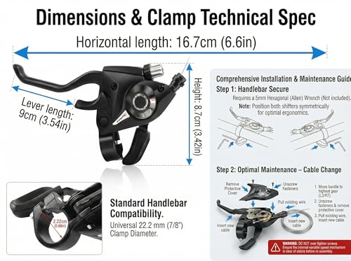 3x7 Speed Bike Shifter Brake Levers Combo, 21-Speed Integrated Bicycle Gear Shifter Set with Visual Gear Indicator & Stainless Steel Shift Cables, Replacement Parts for Mountain Bike, Road Bike, MTB - style: 3x7 21Speed