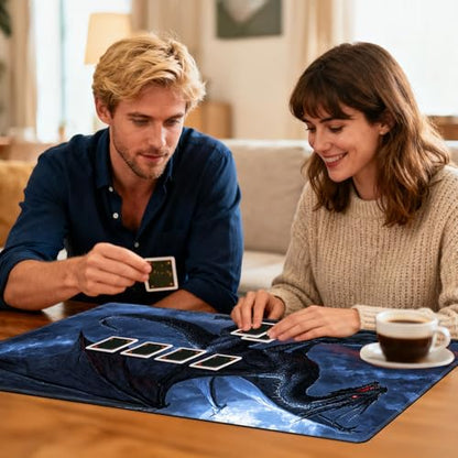 for MTG Playmat TCG Card Game Mat with Stitched Edges,Board Game Mats Non-Slip Waterproof Rubber Base 24 x 14 inch for CCG RPG DTCG Trading Card,Dark Dragon Moon - color: Dark Dragon Moon