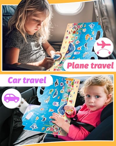 Walenced Reusable Sticker Book for Toddlers, Travel Stickers for Kids, Toddler Craft Activities Toys, Birthday Gifts for Boys & Girls - style: Ocean