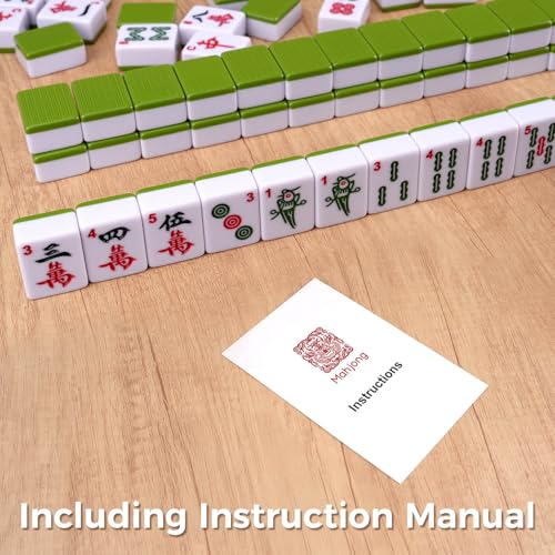 Pycoal Traditional Chinese Mahjong Tile Set, 1.4'' Melamine Mahjong Tiles Premium 146PCS Mahjong Set with Portable Carrying Case, Instruction Manual, Dice Set, Mah jongg Game Set for Family, Gathering - color: Green