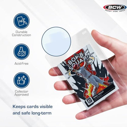 BCW Tabbed Card Sleeves (100 Pack) – Grading Sleeves for PSA, BGS, SGC, CSG, & HGA, Pull Tab for Standard Cards | Fits Toploaders & Semi Rigid Holders | Acid-Free, Archival Safe - style: 100 Pack