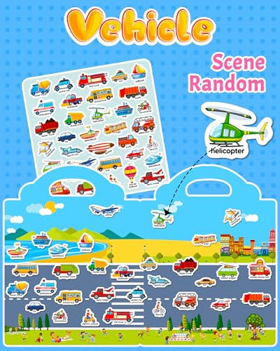 Walenced Reusable Sticker Book for Toddlers, Travel Stickers for Kids, Toddler Craft Activities Toys, Birthday Gifts for Boys & Girls - style: Vehicle