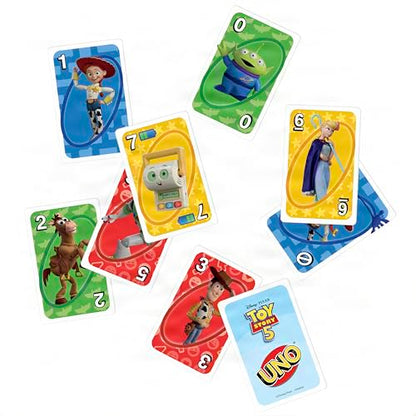 Mattel Games UNO Disney and Pixar Toy Story 5 Card Game | Movie-Inspired Deck with Special Movie Fule, For Kid & Family Nights, Play During Parties, Travel & Camping