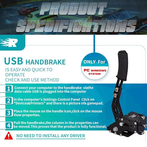 ZHSYMX USB Handbrake for 16Bit SIM PC Racing Games, Compatible with G27 G29 G920 G923 T500 T300 Simulate Linear Handbrake With Fixing Clip（Only PC System） Blue - color: Blue, size: With Fixing Clip