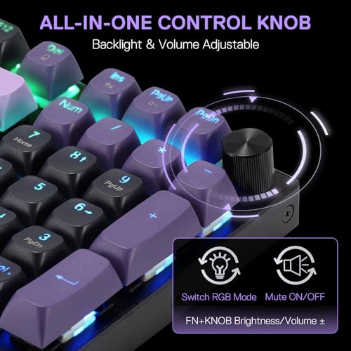 Redragon K740 PRO Wireless RGB Gaming Keyboard, Aluminum Base & Knob, 95% | Rock-Solid Metal Build, Multi-Function Control Wheel, Creamy Custom Switch, Swap-Ready Socket, Fade-Resistant PBT Keycap - color: Purple Rain, size: 98 Keys