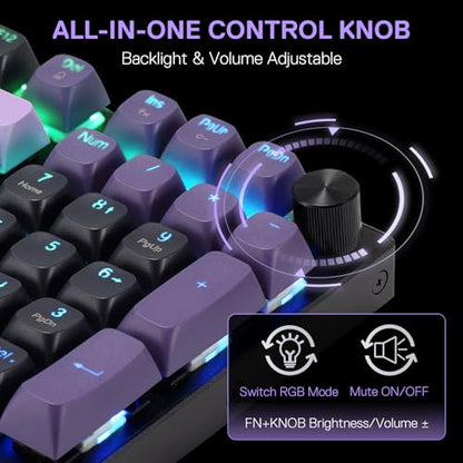 Redragon K740 PRO Wireless RGB Gaming Keyboard, Aluminum Base & Knob, 95% | Rock-Solid Metal Build, Multi-Function Control Wheel, Creamy Custom Switch, Swap-Ready Socket, Fade-Resistant PBT Keycap - color: Purple Rain, size: 98 Keys