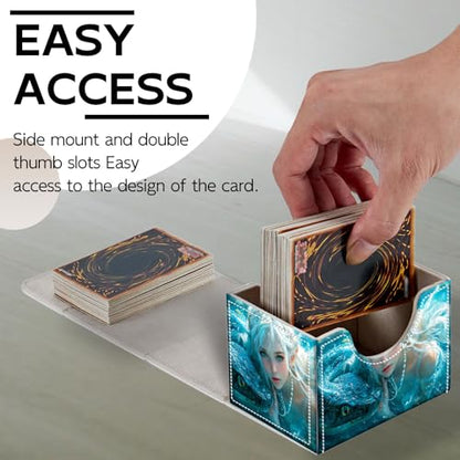 Trading Card Storage Box, Holds 100+ for MTG Cards, PU Leather with Magnetic Closure, Elven Maiden and Serpent in Water Durable Deck Box for Magic the Gathering, Trading Card Games - color: Elven Maiden and Serpent in Water