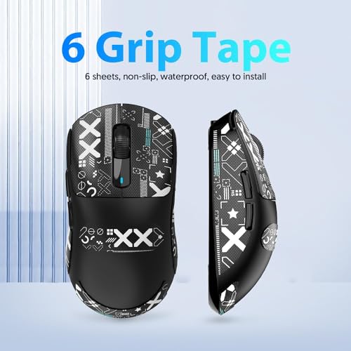 Mouse Anti Slip Grip Tape, Pre-Cut Universal Griptape for Superlight Wireless Gaming Mouse Skins, Sweat Resistant, Elastics Refined Side Grips, Easy to Apply, Ultra-thin 0.5mm (0.02in) - Black - color: Black & White