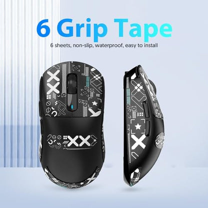 Mouse Anti Slip Grip Tape, Pre-Cut Universal Griptape for Superlight Wireless Gaming Mouse Skins, Sweat Resistant, Elastics Refined Side Grips, Easy to Apply, Ultra-thin 0.5mm (0.02in) - Black - color: Black & White