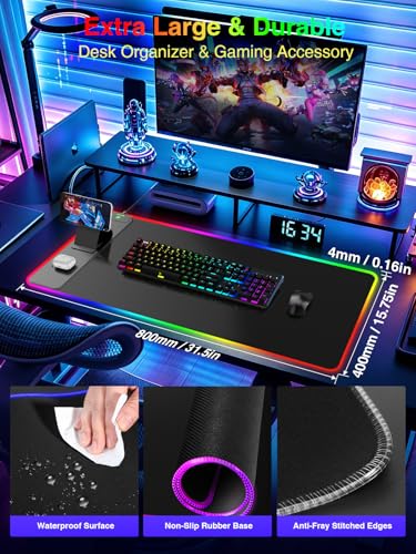 Wireless Charging Mouse Pad with Magnetic Phone Stand, 31.5"x15.8" Large | Gaming Mousepad RGB Desk Mat, Smooth Glide, Stitched Edge, Non-Slip Rubber Base, Waterproof Keyboard Mat, No Adatper - color: RGB-Mag Stand