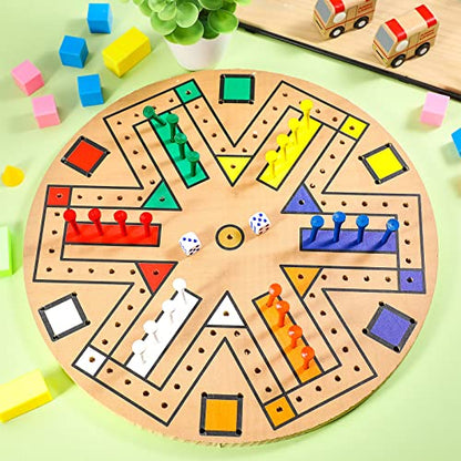 Kathfly Fast Track Board Game Wooden 3-6 Players Board Game Set with 24 Boards Games Pieces and 2 Dice, Fast Track Games Night for Adult Teens Family Party(14.2 Inch) - size: 14.2 Inch